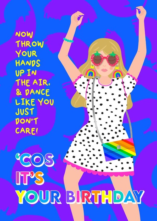 Birthday Girl Celebrates Dancing in Rainbow Accessories card created by Colour Pop Prints