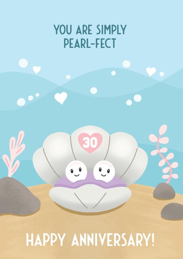 Cute Pearl Pun Anniversary Card - 30 Years - You Are Simply Pearlfect created by Bev O'Connor || @oconnordesign
