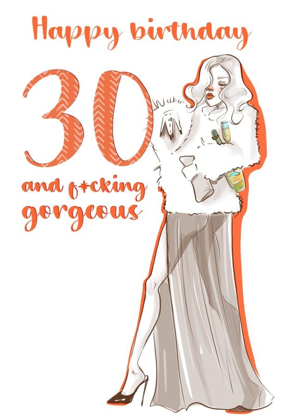 30th birthday card with sexy woman  created by Albina Uvarova 