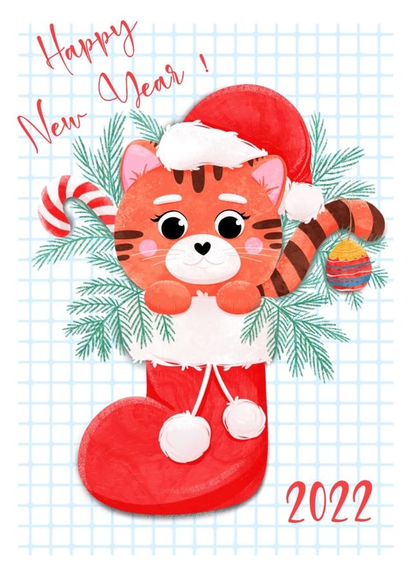New Year's card with a cute tiger and a sock on it created by Svetlana Sadkova
