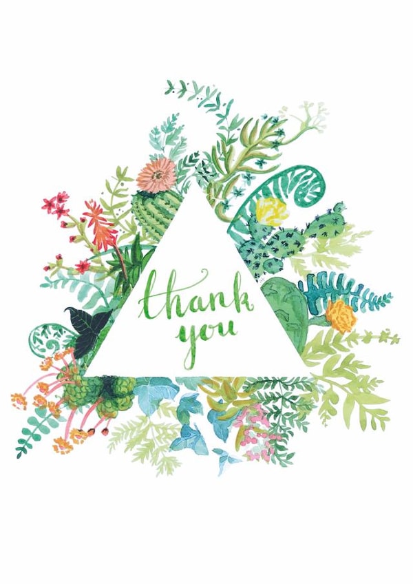 Geometric botanical watercolour thank you card created by @hobbbins
