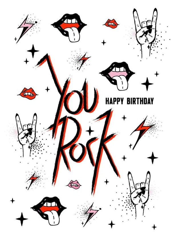 Happy Birthday You Rock. x 1001 created by Kiki Gunn. Greeting cards & art prints.