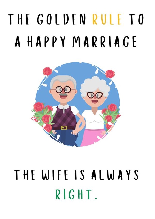 Funny Golden Rule Anniversary Card - Marriage - Wife - The Wife Is Always Right created by Thankful Cards