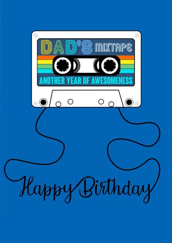 Happy birthday Dad Retro cassette tape mixtape created by Claire Beetham-Davies