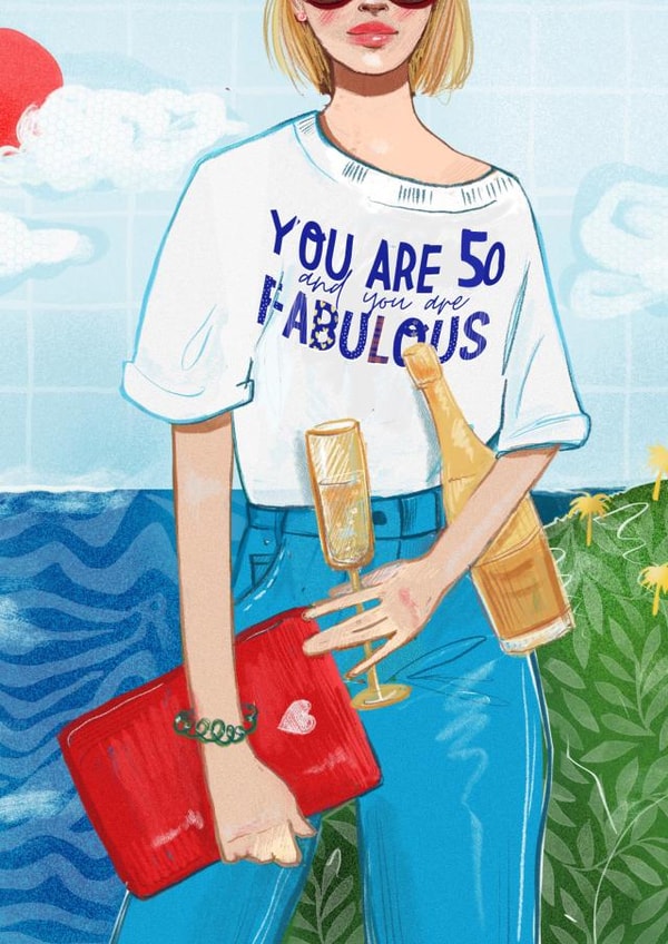 Fun Birthday Card - 50th - Champagne created by Albina Uvarova