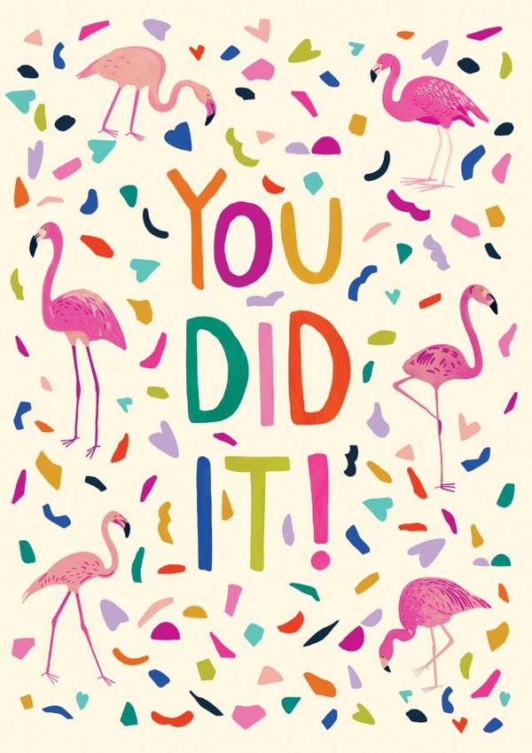 You Did It! Flamingo Confetti congratulations card created by Forest & Fig