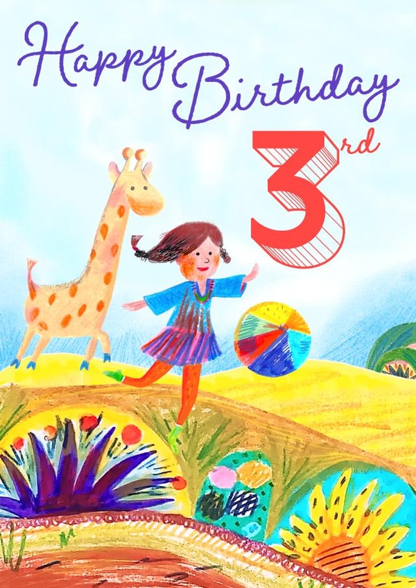 Happy 3rd Birthday Card for a girl created by Anna Kuvarzina