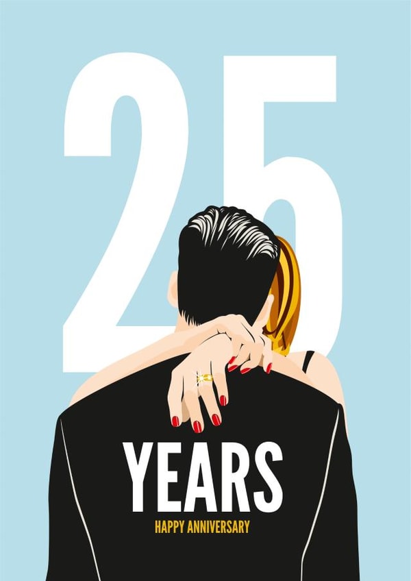 25th Wedding Anniversary Card of Couple Embracing created by Diva Doodle Designs