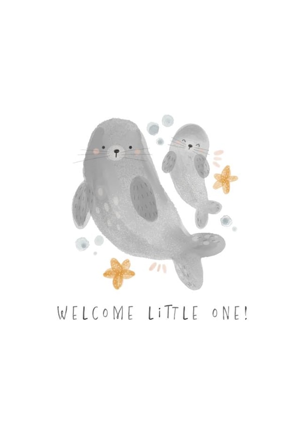 New Baby - Cute Seal Card - Welcome Little One created by Faye B Doodles