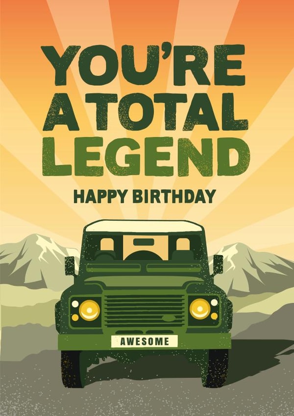 Total legend, Land Rover Discovery birthday card created by The Typecast Gallery
