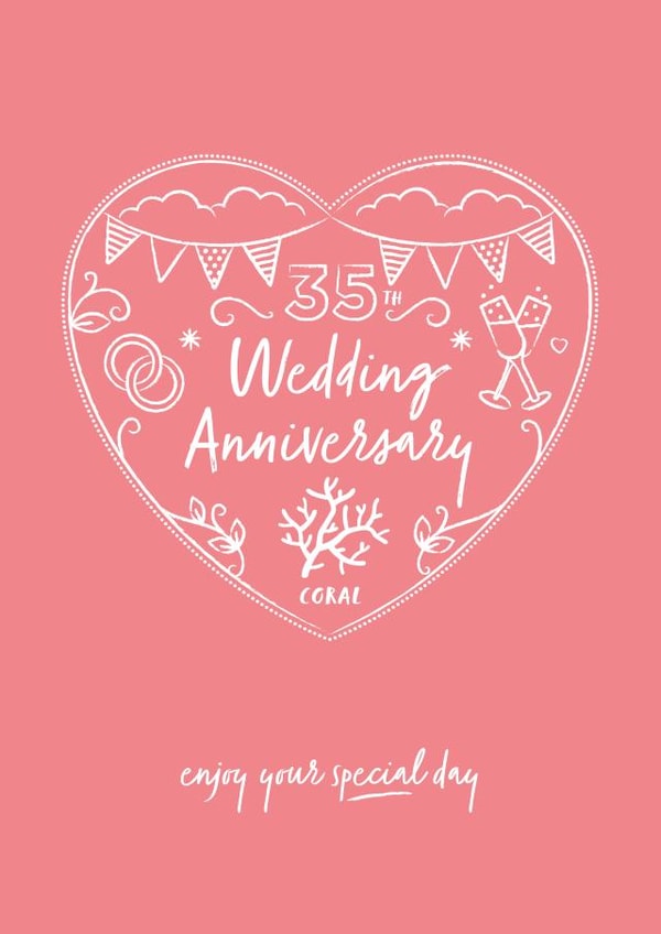 Pretty Coral Anniversary Card - 35 Years - 35th Wedding Anniversary Enjoy Your Special Day created by Sharon Armstrong Creative