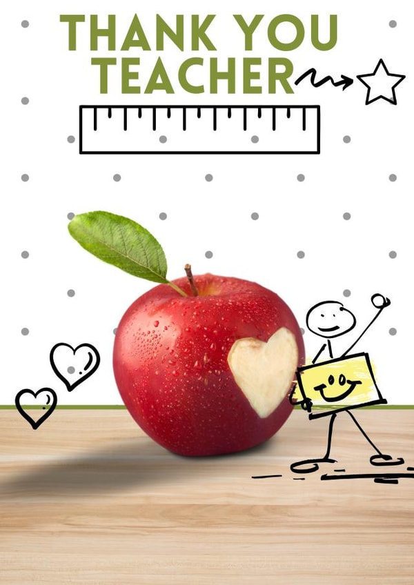 Apple for the teacher, thank you card created by Julia Cafferkey