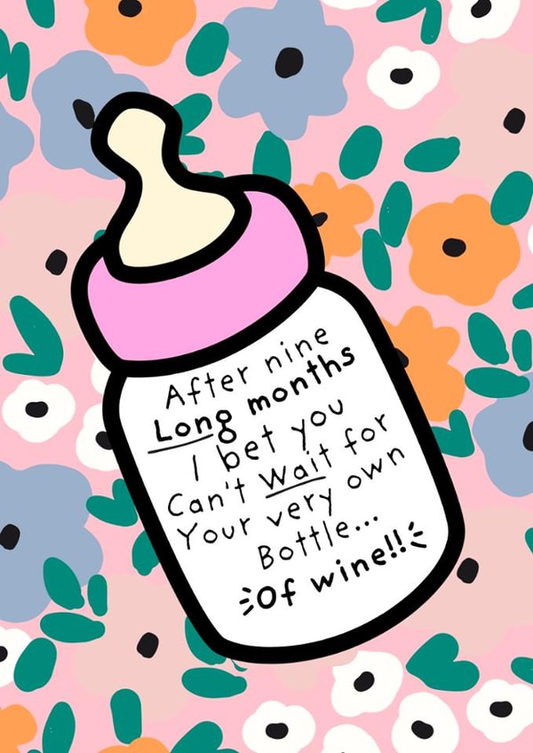 9 Long Months, Wine Time Baby girl Card created by original fox designs