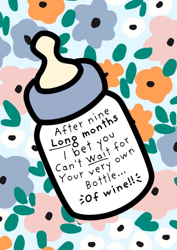 9 Months Pregnancy, Wine Time Baby boy Card created by original fox designs
