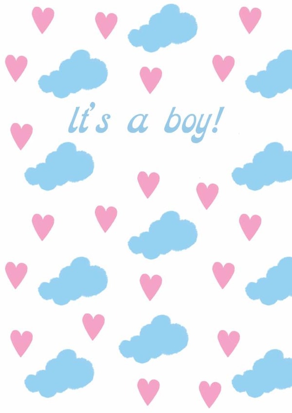 It's a boy! Clouds and Hearts New Baby Card created by Weird Is The Best