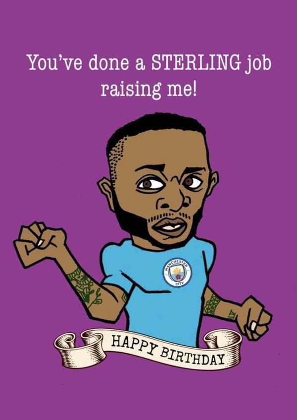 Raheem Sterling Manchester City Birthday Card created by Gibbo The Doodler