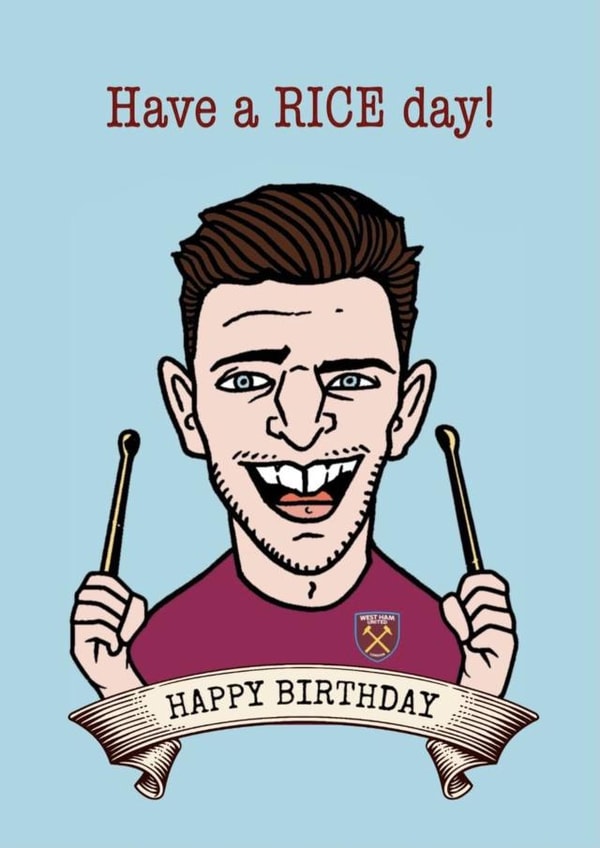 Declan Rice West Ham Birthday Card created by Gibbo The Doodler