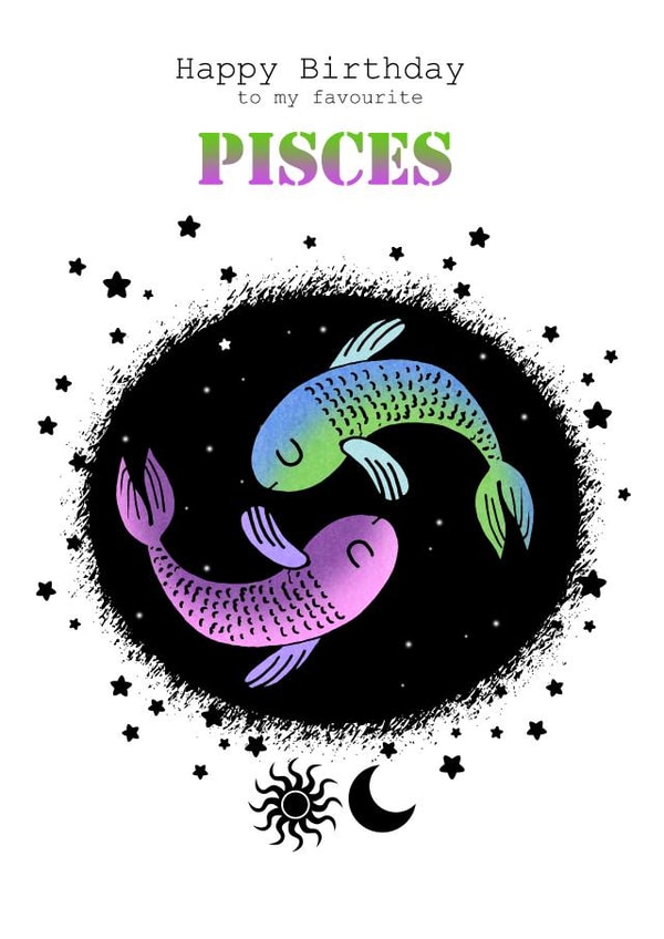 Pisces- Zodiac birthday card created by Sugar Violet Illustration