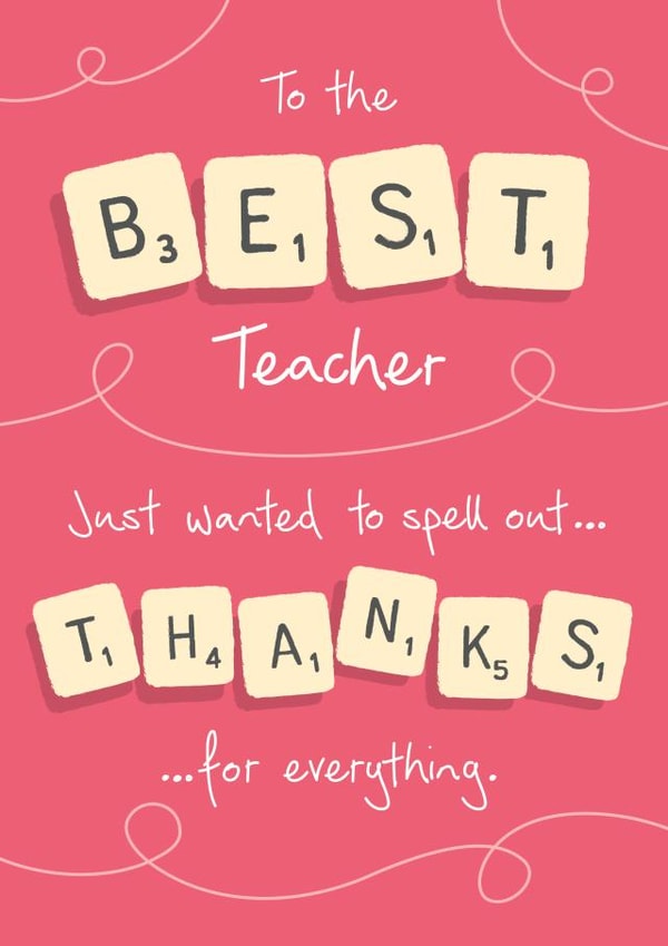 Retro Scrabble Best Teacher thank you card 1000 created by NEEDL designs