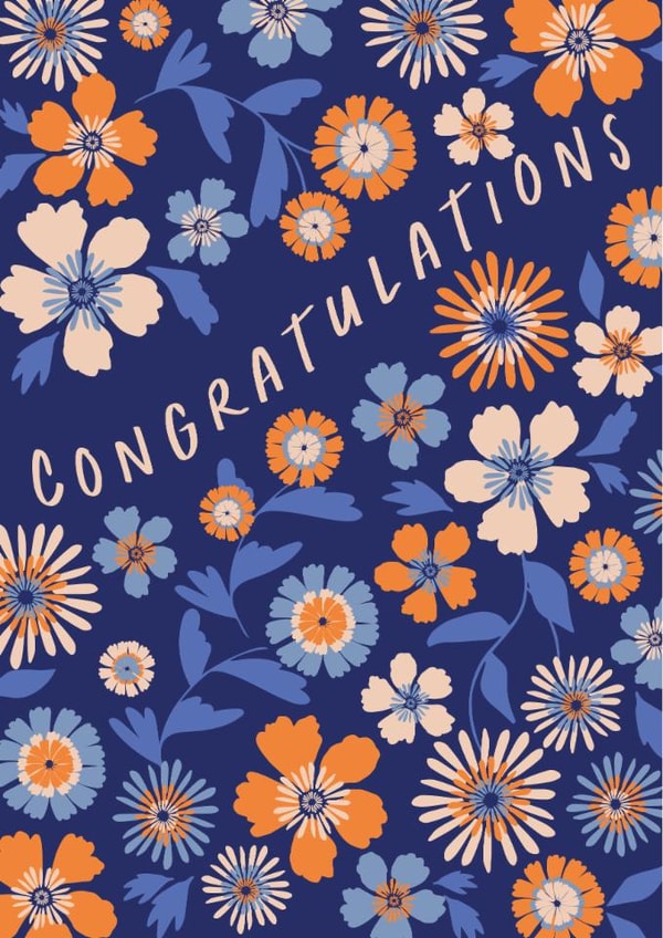 Congratulations folk flowers in blue created by Kattern Design
