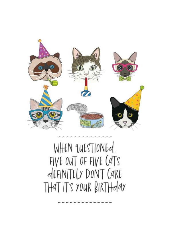 5 out of 5 cats don't care that it's your birthday created by Dandelion Stationery