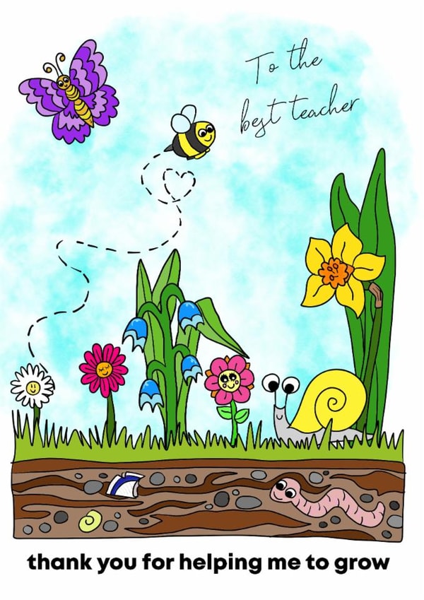 Best teacher thank you for helping me to grow card created by Walter and Flo