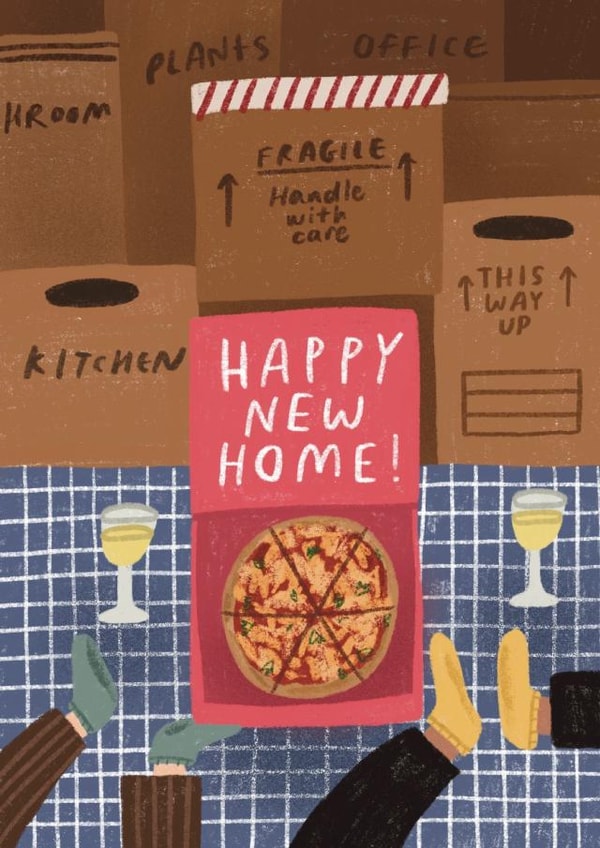 Cute Pizza Box New Home Card - Pizza - Takeaway - Happy New Home created by skeletondraw