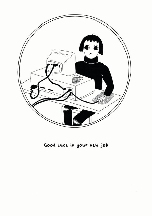 Good luck in your new job, office desk card created by Floki and Rollo