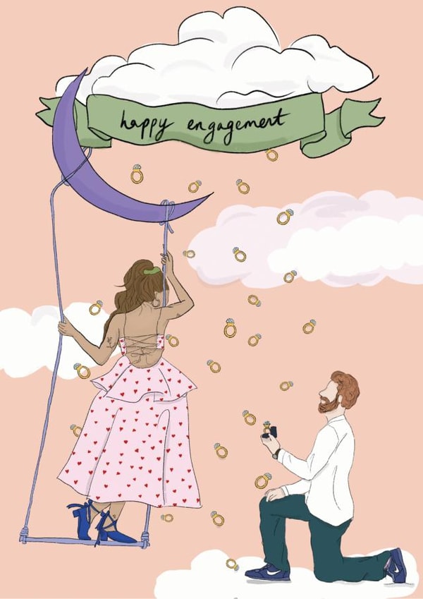 Raining engagement rings - Illustrated engagement card created by Eat the Moon