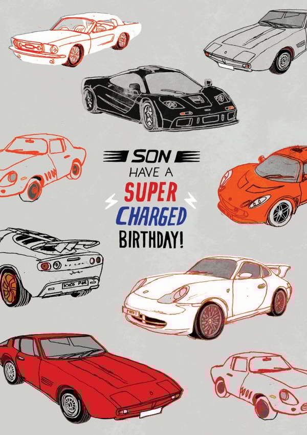 Super son, supercars birthday design created by Pencilface