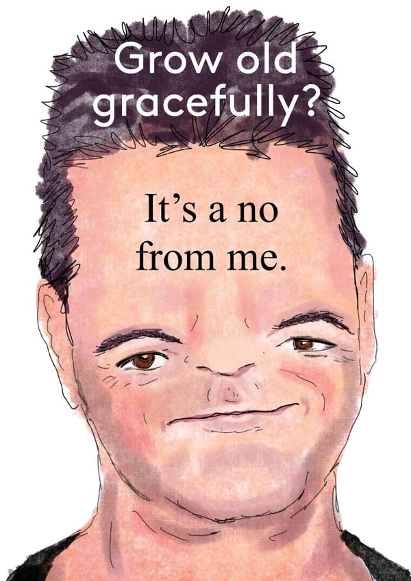 Simon Cowell Meme Birthday Card created by Rosie Johnson Illustrates