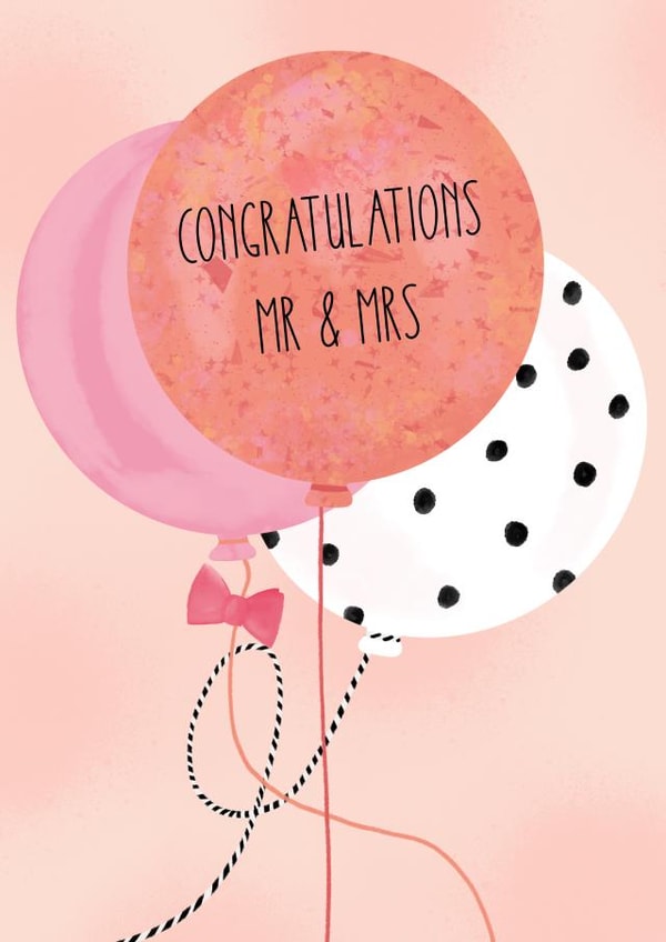 Watercolour Balloon Wedding Card - Congratulations Mr & Mrs created by Paper Wishes Co