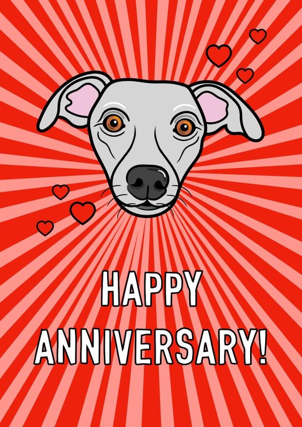 Whippet dog anniversary card created by Adam Regester