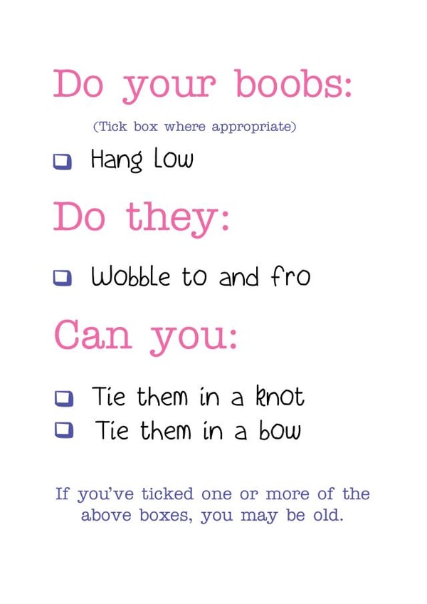 Do Your Boobs Hang Low? Birthday Check List created by Michelle Robyn