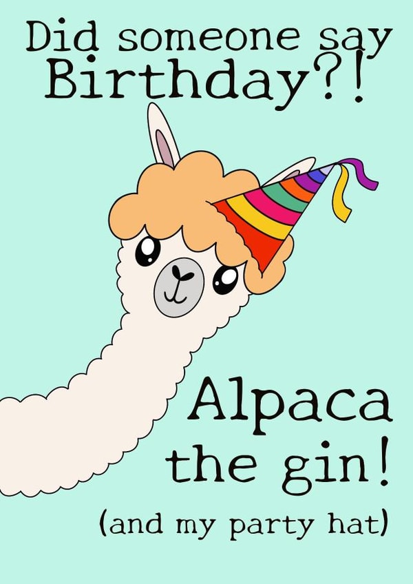 Alpaca gin and party hat birthday card created by Little Prints Fred Designs