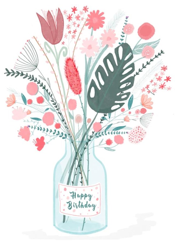 Pretty Birthday Card - For Her - Mason Jar Of Flowers created by Picoloco Studio