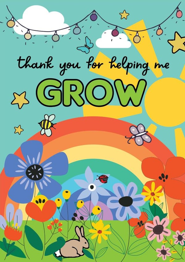 Helping me grow, thank you teacher card created by Summer Lane Studio