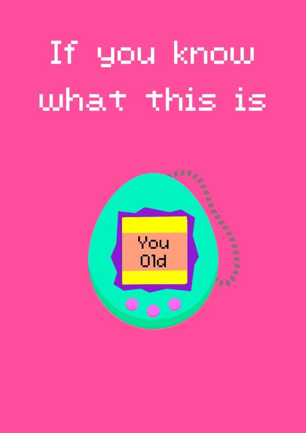 90s baby Tamagotchi old birthday card created by The Girl Next Draw Cards