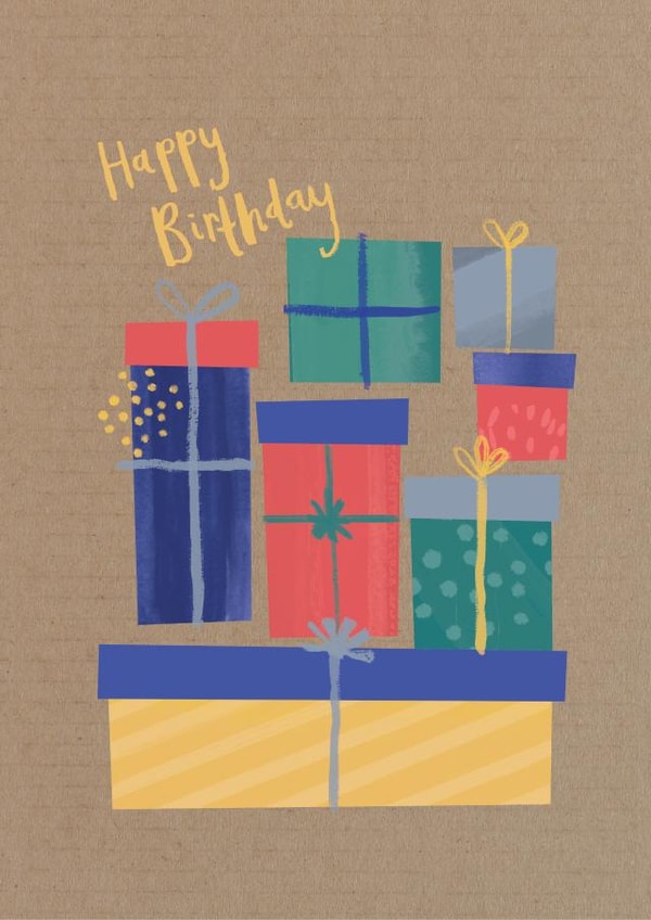 Birthday presents on recycled paper created by Laura Pantony