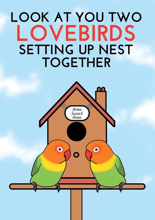 Cute Lovebirds New Home Card - Parrots - Look At You Two Lovebirds Setting Up Nest Together created by @Cupsie's Creations