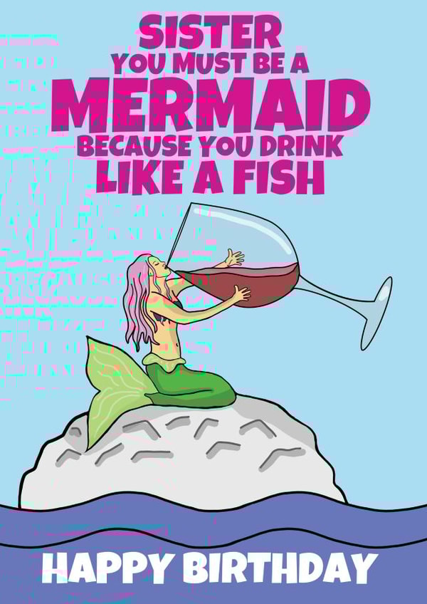 Sister Mermaid Drink Like A Fish Birthday Card created by @Cupsie's Creations