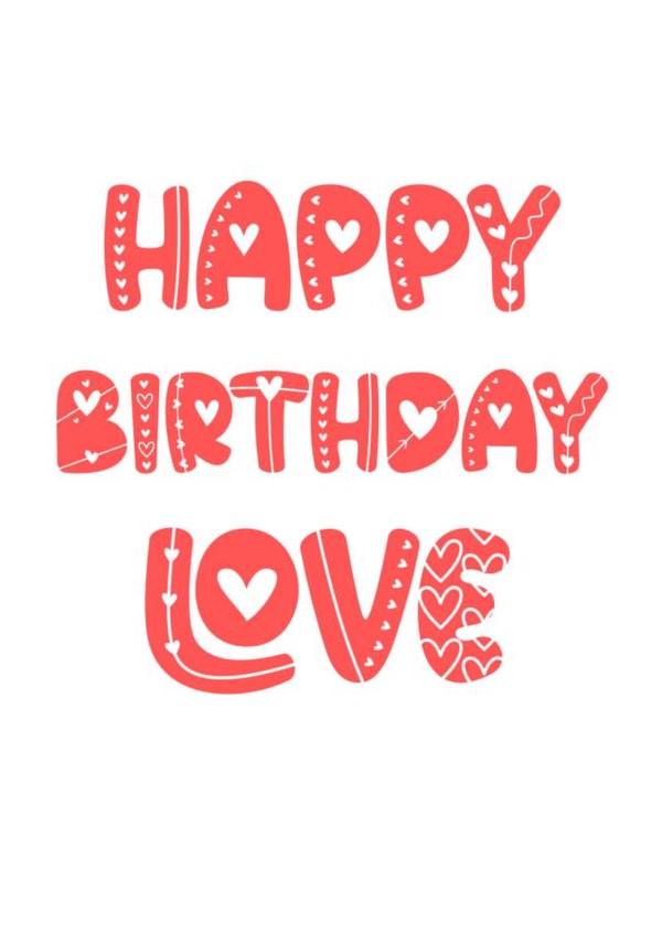 Simple and playful red heart letters birthday card created by Wild Housecat Designs