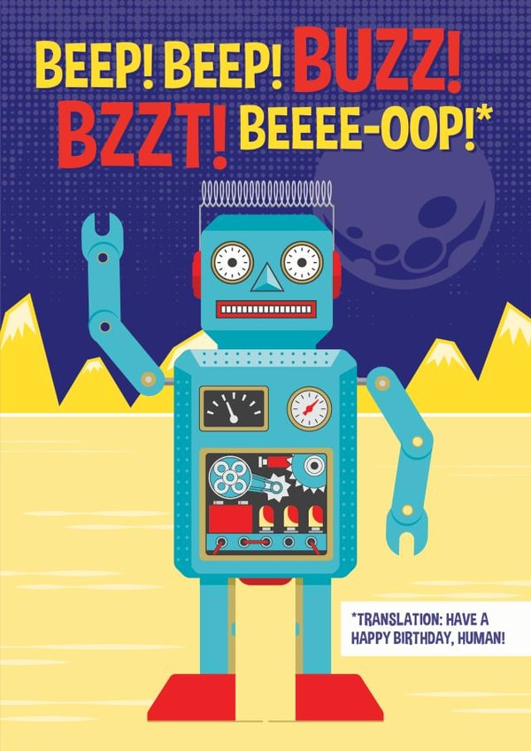 Funny robot birthday card for kids created by essjay