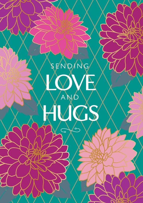 Dahlia Days, Love and Hugs card created by NEEDL designs