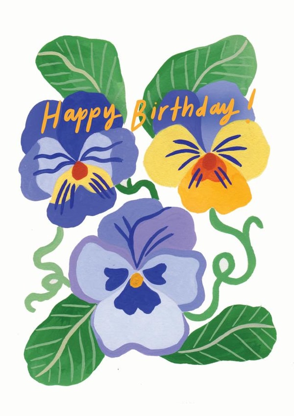 Happy Birthday Purple Pansy Flowers created by Sophie Potter