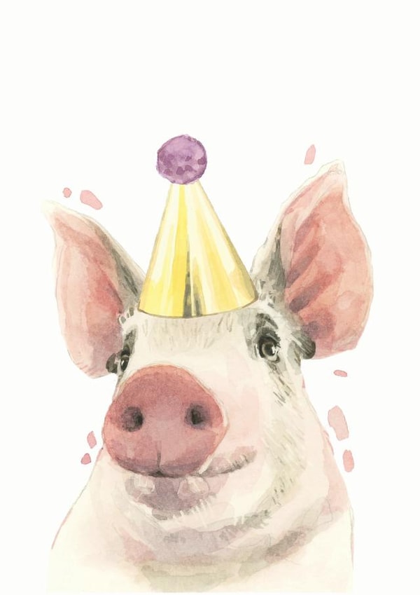 Cute Party Pig Birthday Card created by Robert James Hull