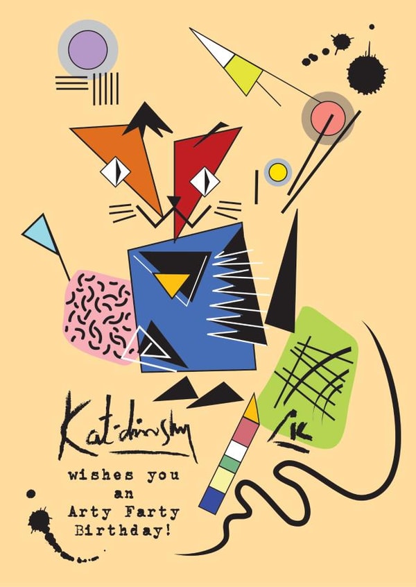 Kandinsky inspired arty cat birthday wishes 1000 created by Wicked Poppy Designs