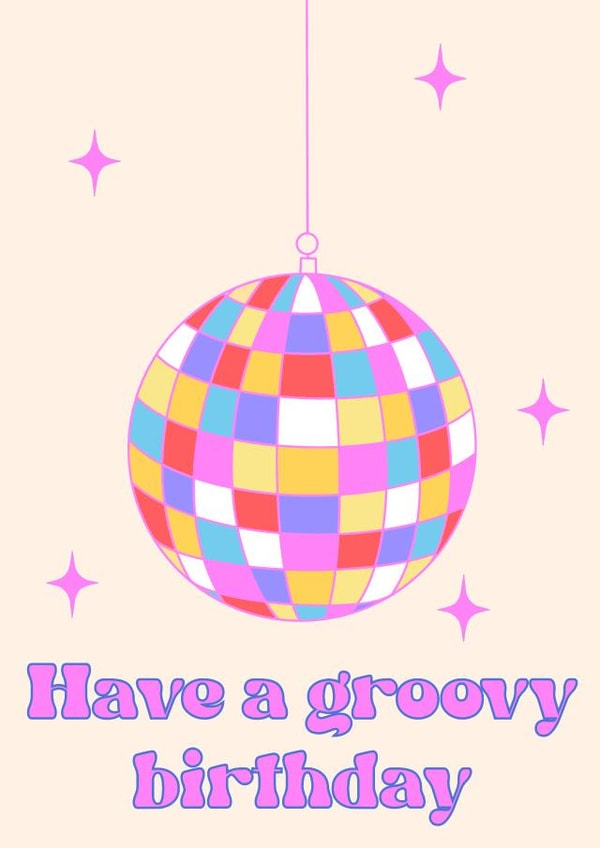 Groovy disco ball birthday card - celebration card for friend Or family created by Prezprints