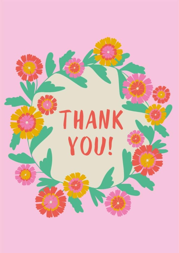 Thank you bright pink flower wreath card created by Kattern Design