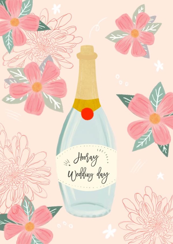 Hooray to you on your wedding day - Champagne wedding card created by @JessRoseDraws